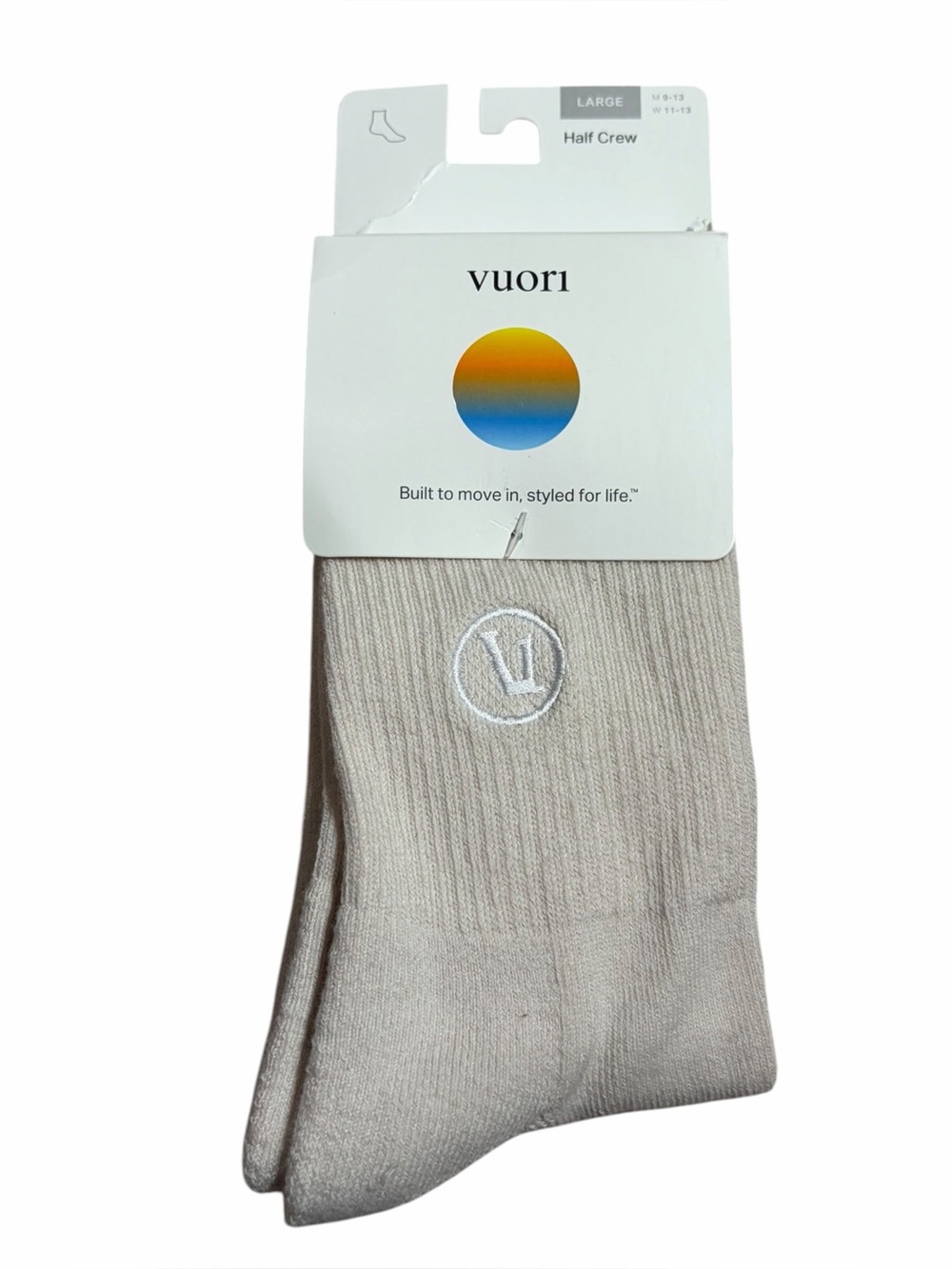 NWT Vuori Half Crew Socks (Salt Heather) Size L